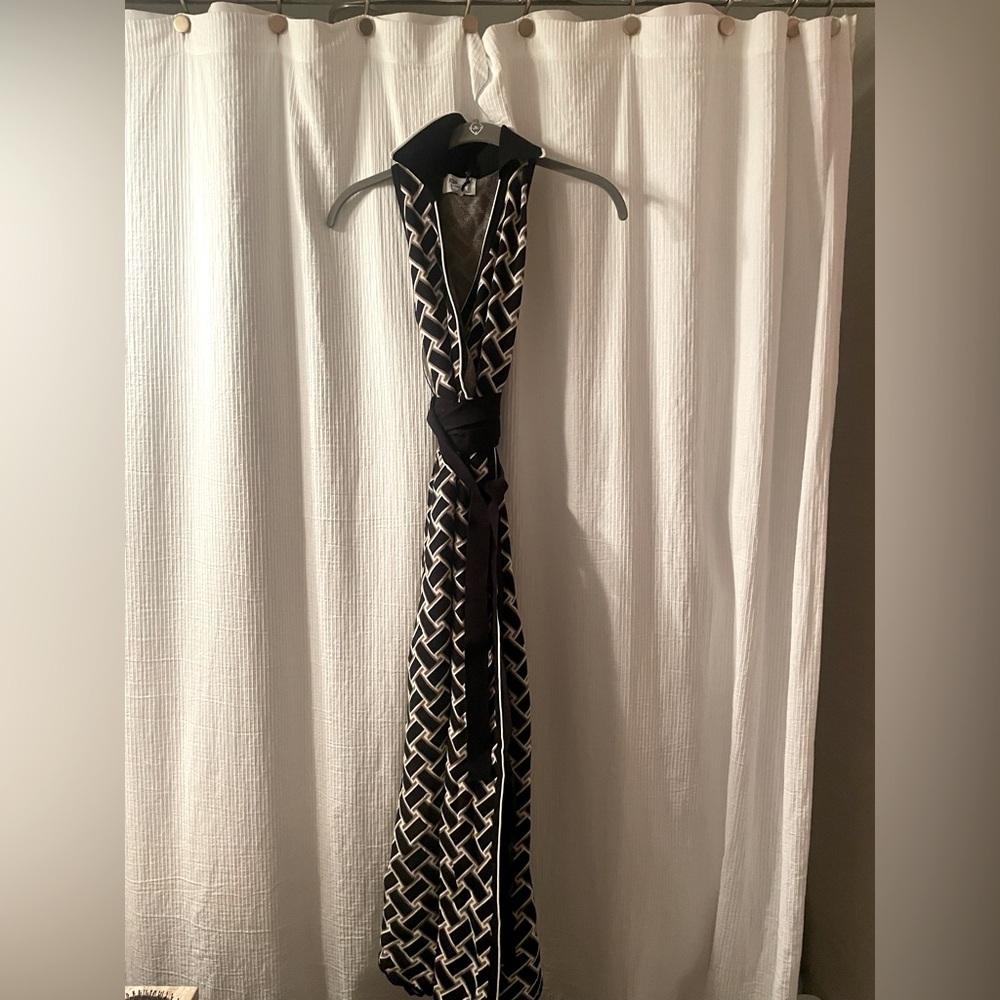 DVF For Target Women’s Collared Sleeveless Vintage Weave Neutral MIDI Wrap Dress